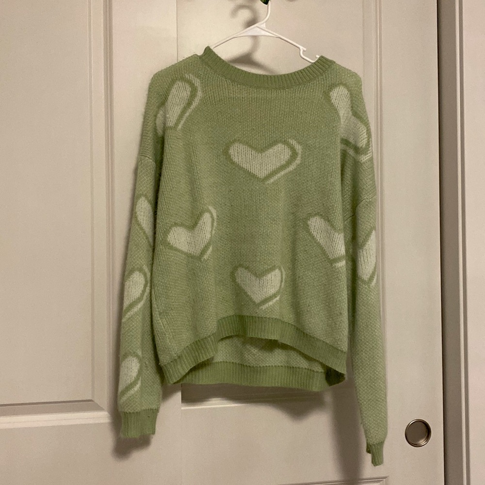Green heart sweater